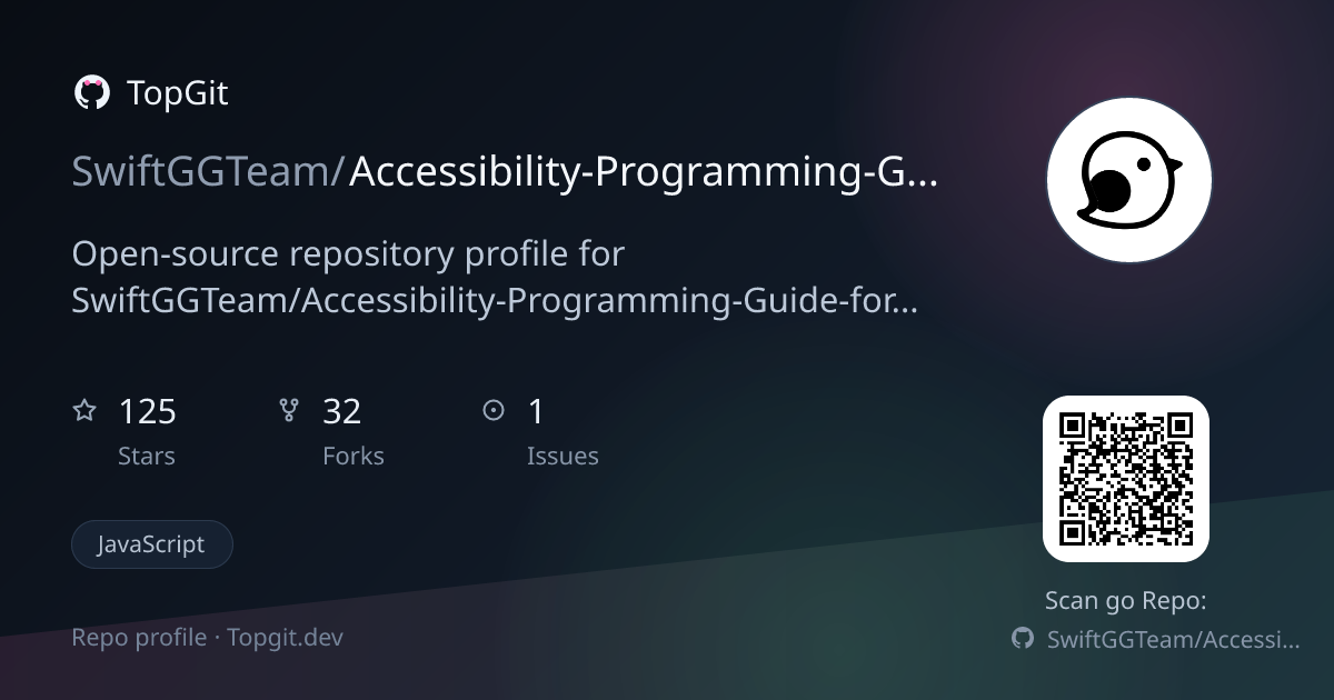 TopGit repo profile image for SwiftGGTeam/Accessibility-Programming-Guide-for-iOS