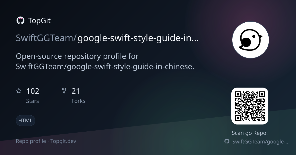 TopGit repo profile image for SwiftGGTeam/google-swift-style-guide-in-chinese