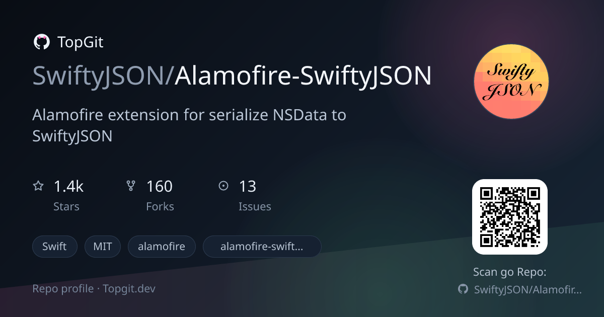TopGit repo profile image for SwiftyJSON/Alamofire-SwiftyJSON