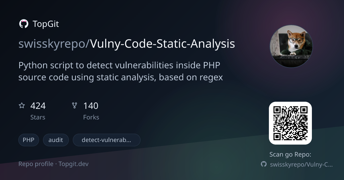 TopGit repo profile image for swisskyrepo/Vulny-Code-Static-Analysis