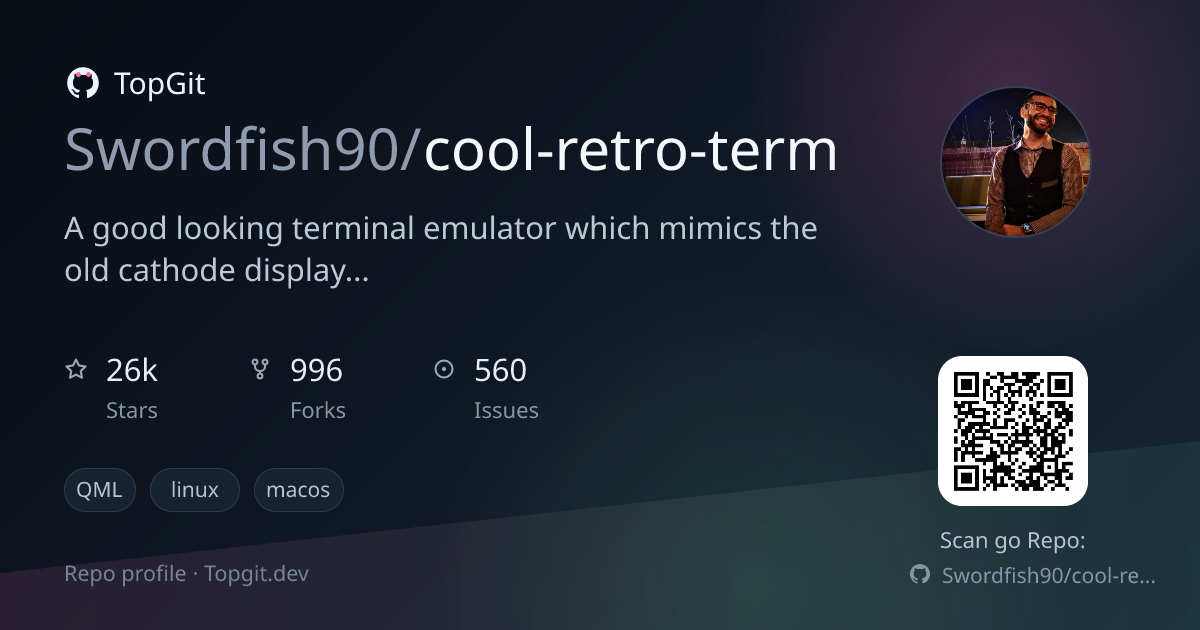 TopGit repo profile image for Swordfish90/cool-retro-term
