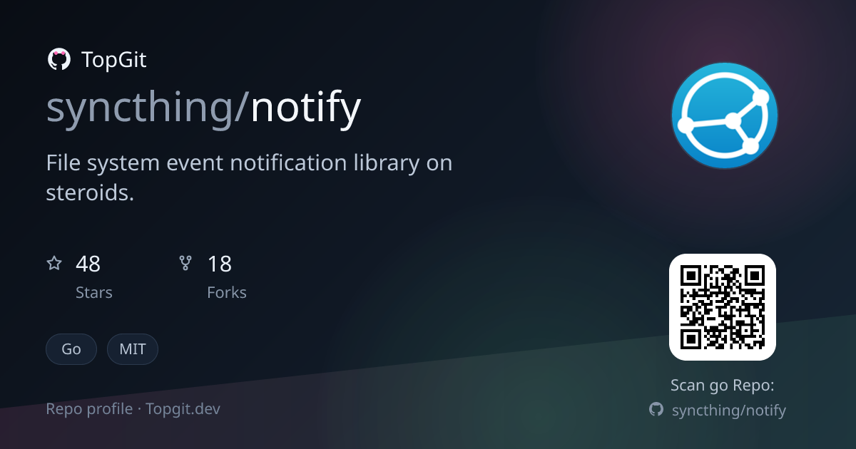 TopGit repo profile image for syncthing/notify