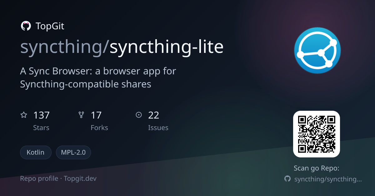 TopGit repo profile image for syncthing/syncthing-lite