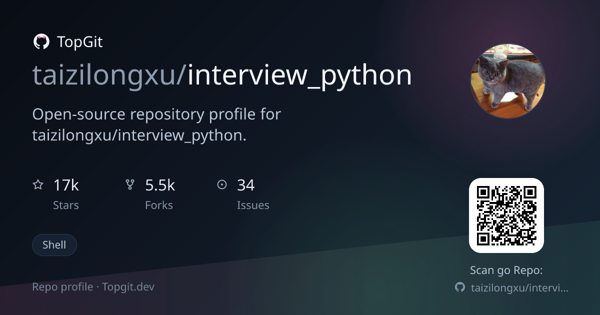 TopGit repo profile image for taizilongxu/interview_python