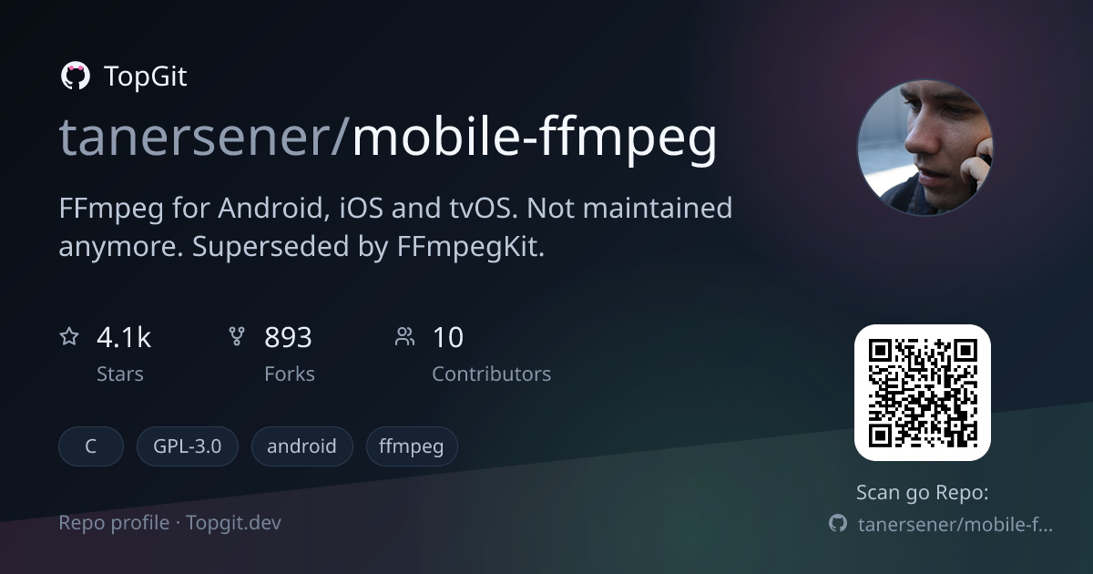TopGit repo profile image for tanersener/mobile-ffmpeg