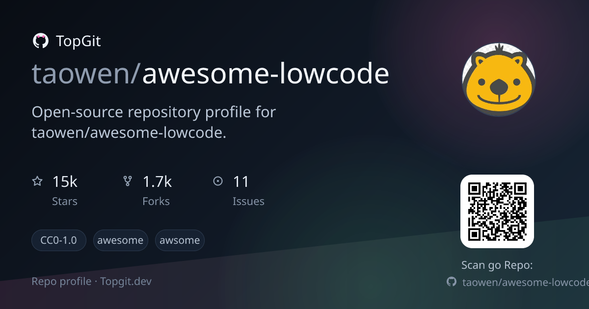 TopGit repo profile image for taowen/awesome-lowcode