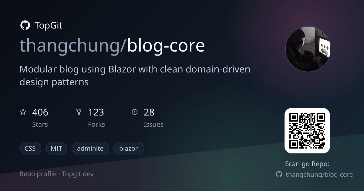 TopGit repo profile image for thangchung/blog-core