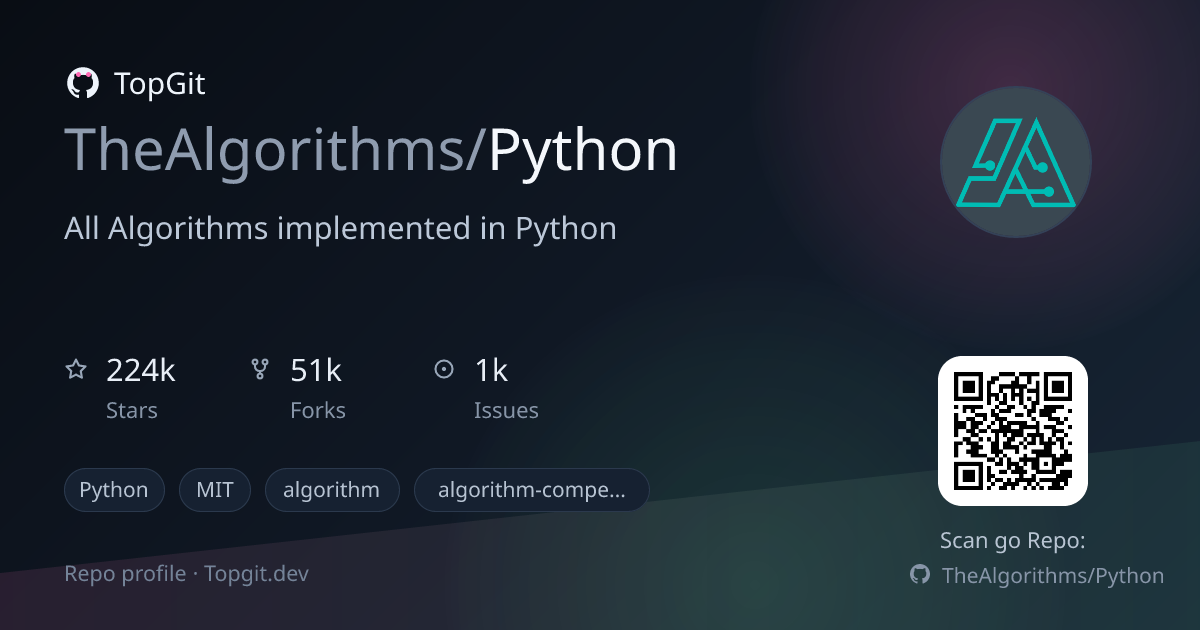 TopGit repo profile image for TheAlgorithms/Python