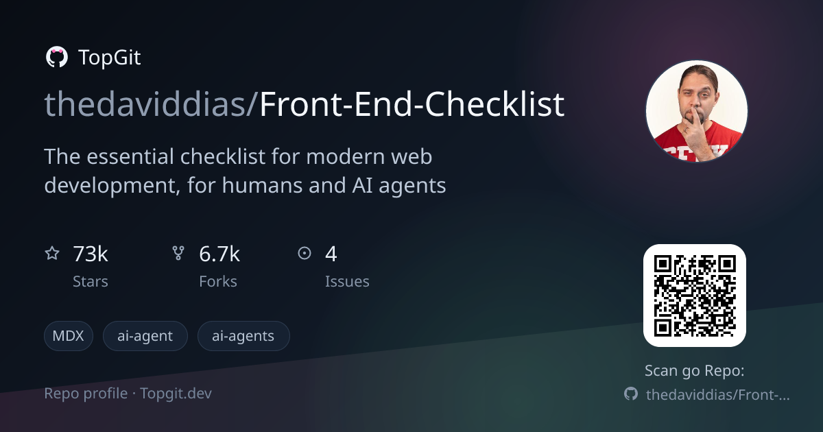 TopGit repo profile image for thedaviddias/Front-End-Checklist