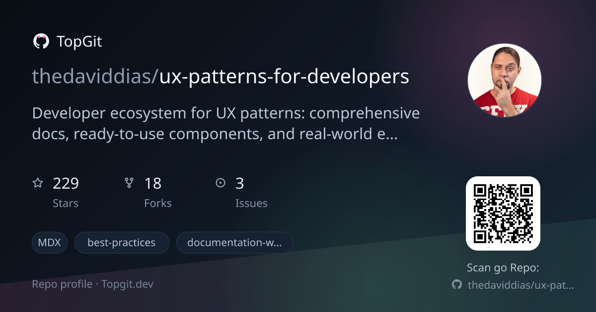TopGit repo profile image for thedaviddias/ux-patterns-for-developers