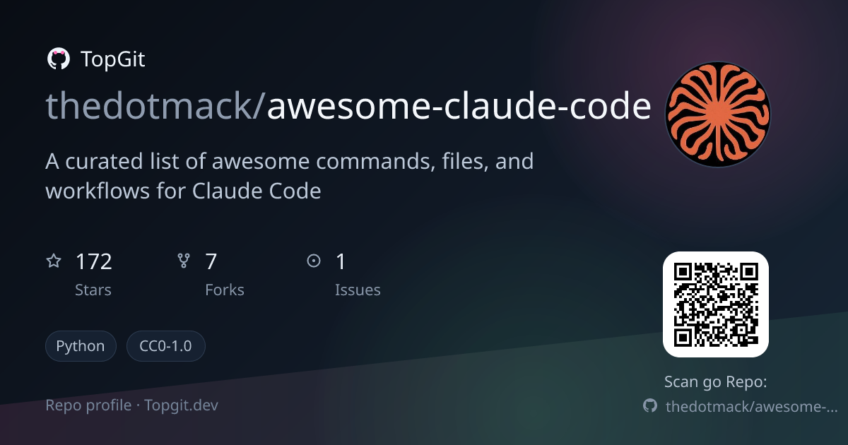 TopGit repo profile image for thedotmack/awesome-claude-code