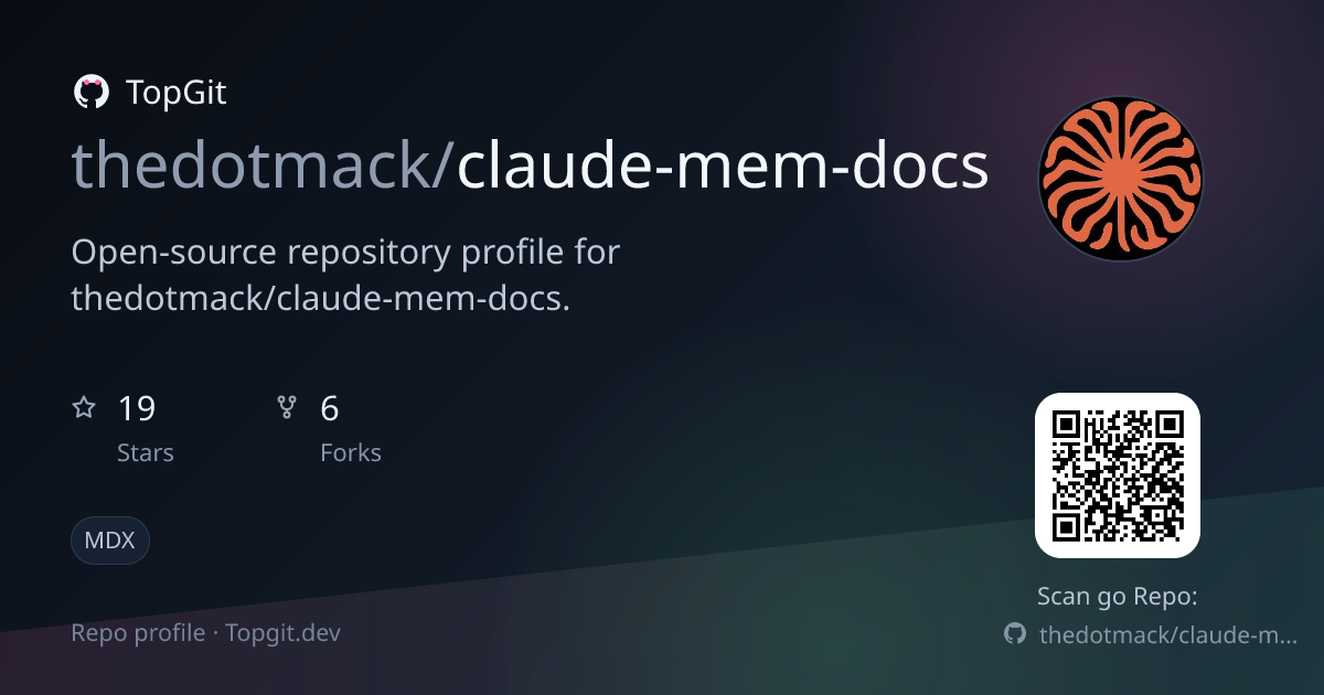 TopGit repo profile image for thedotmack/claude-mem-docs