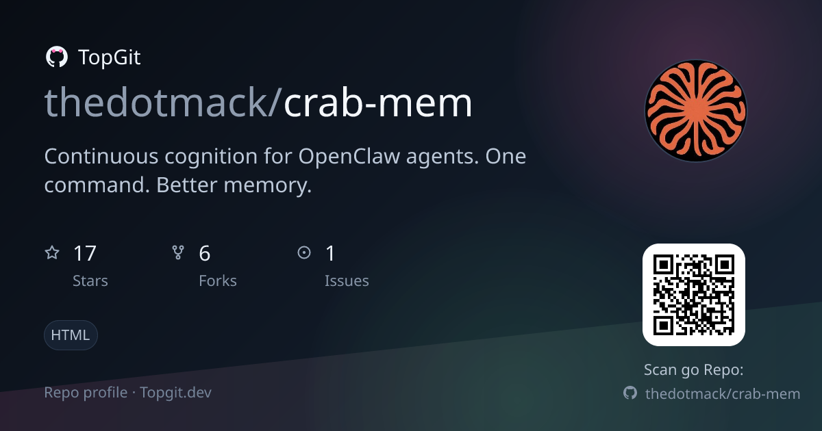 TopGit repo profile image for thedotmack/crab-mem