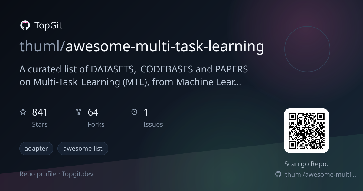 TopGit repo profile image for thuml/awesome-multi-task-learning