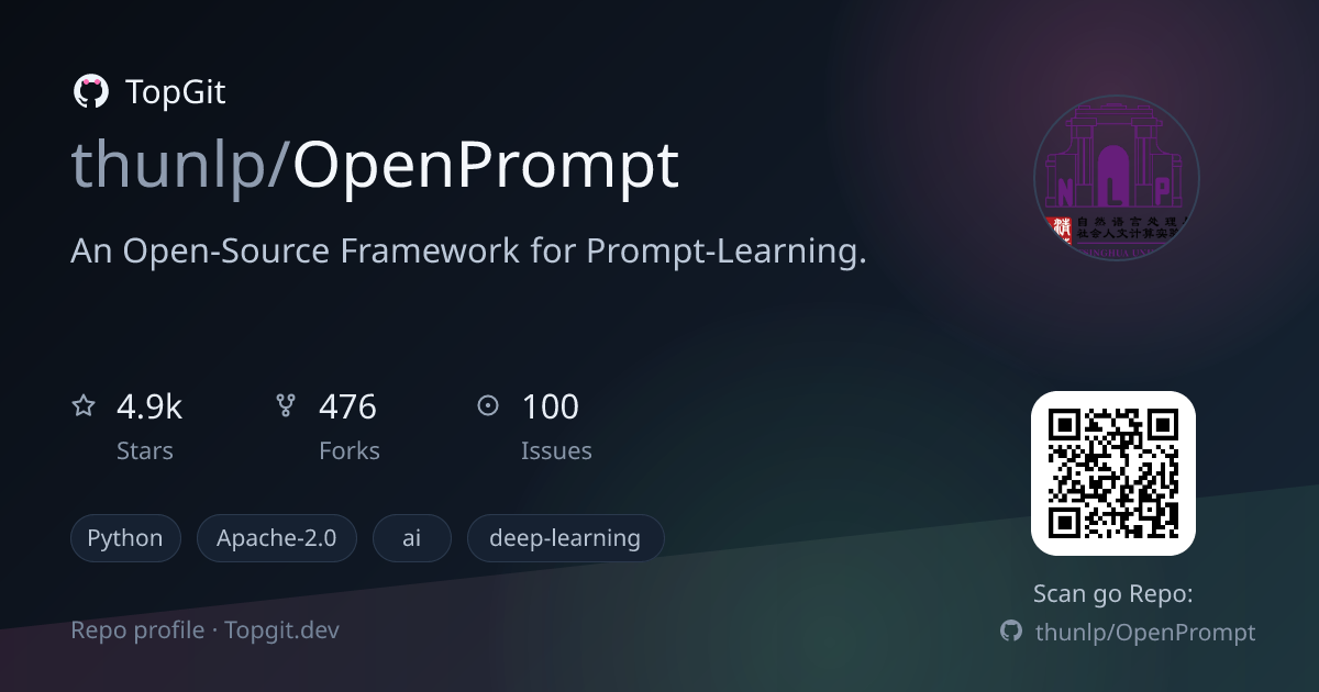 TopGit repo profile image for thunlp/OpenPrompt
