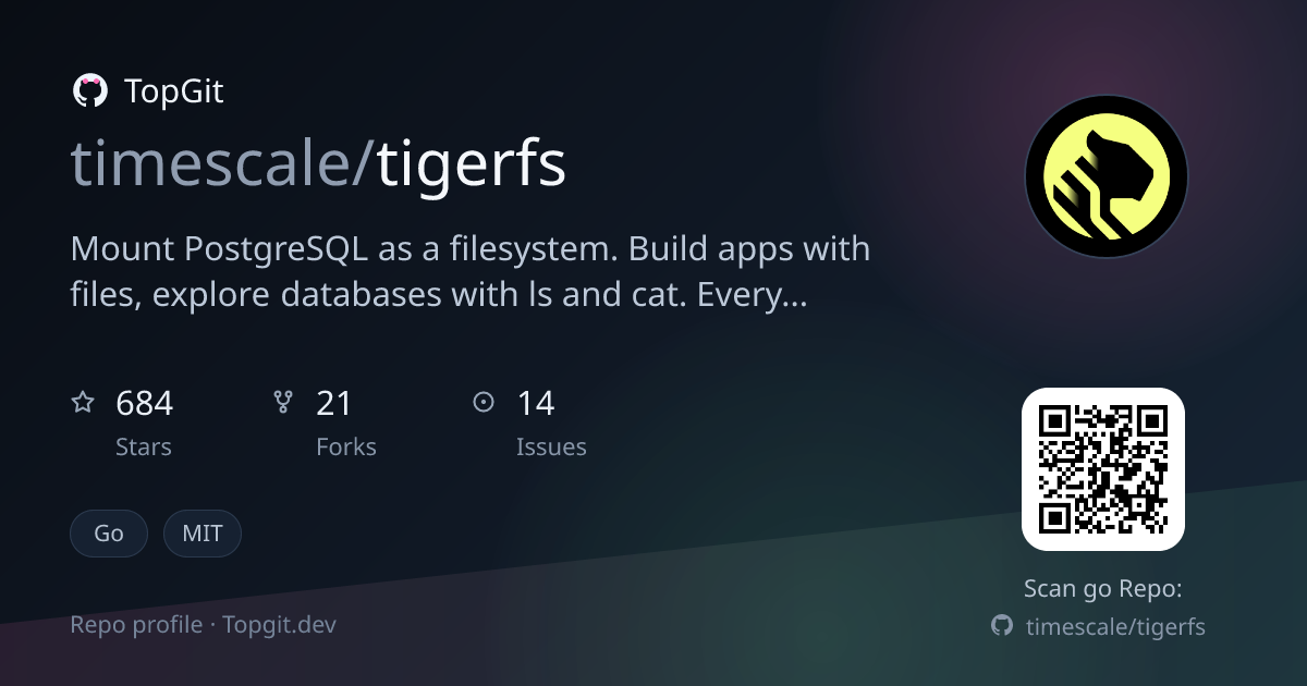 TopGit repo profile image for timescale/tigerfs