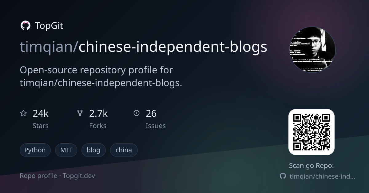 TopGit repo profile image for timqian/chinese-independent-blogs