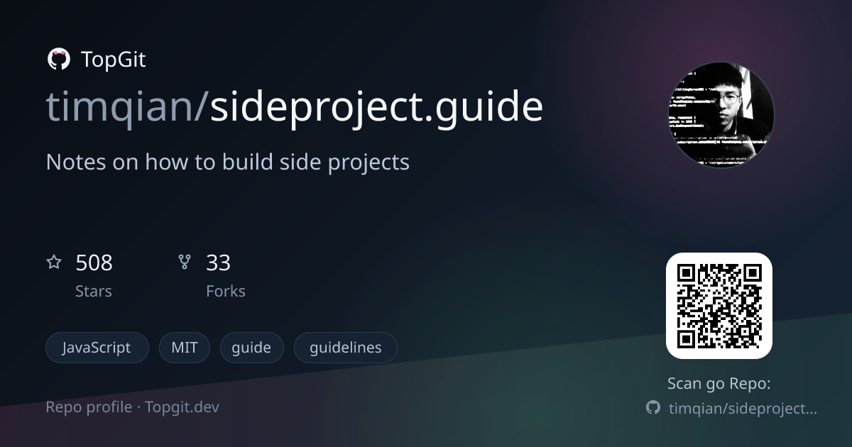 TopGit repo profile image for timqian/sideproject.guide