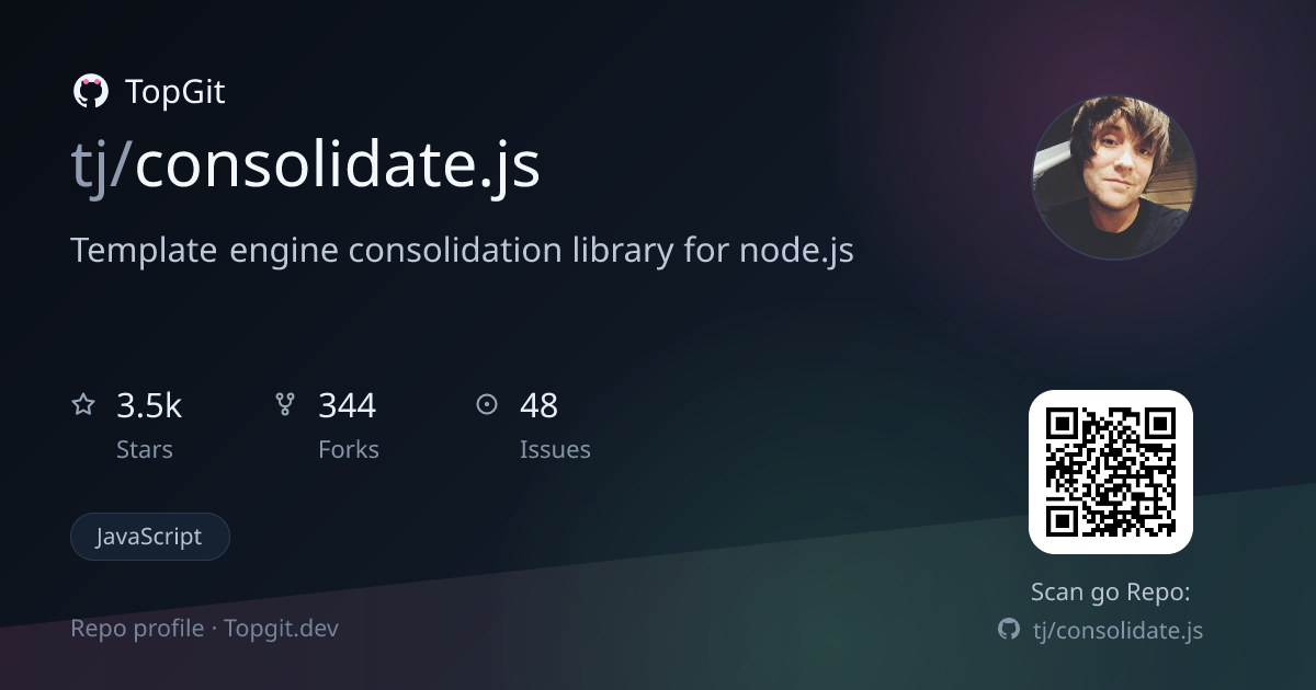 TopGit repo profile image for tj/consolidate.js