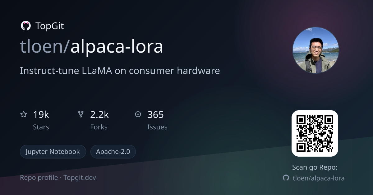 TopGit repo profile image for tloen/alpaca-lora