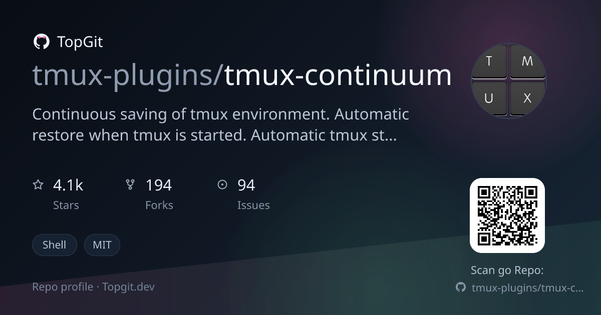 TopGit repo profile image for tmux-plugins/tmux-continuum