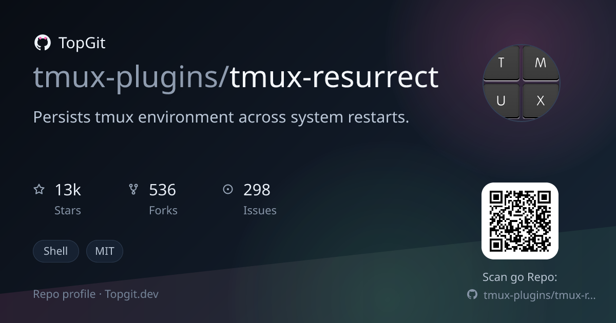 TopGit repo profile image for tmux-plugins/tmux-resurrect