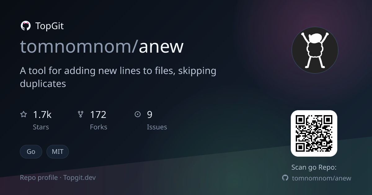 TopGit repo profile image for tomnomnom/anew