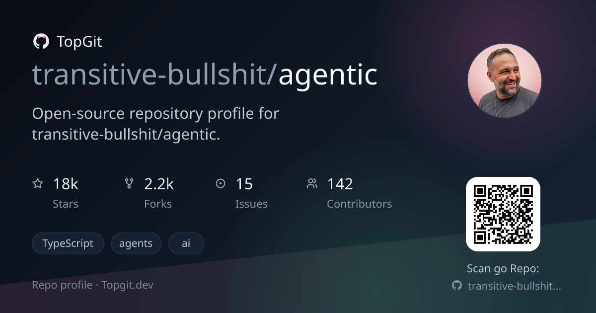 TopGit repo profile image for transitive-bullshit/agentic