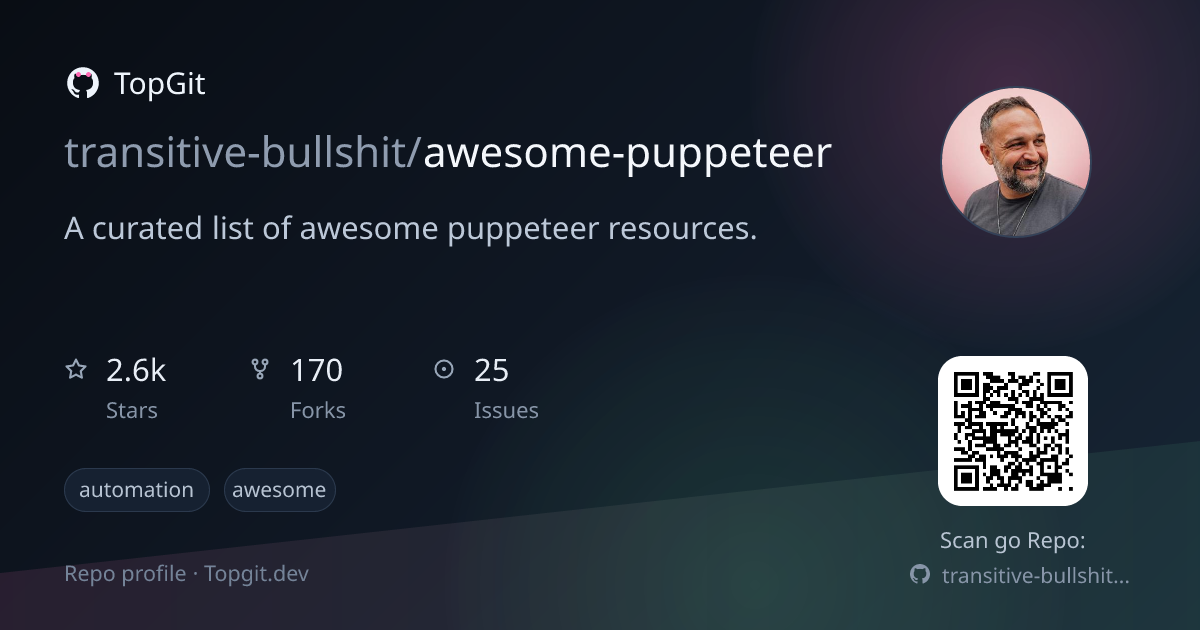 TopGit repo profile image for transitive-bullshit/awesome-puppeteer