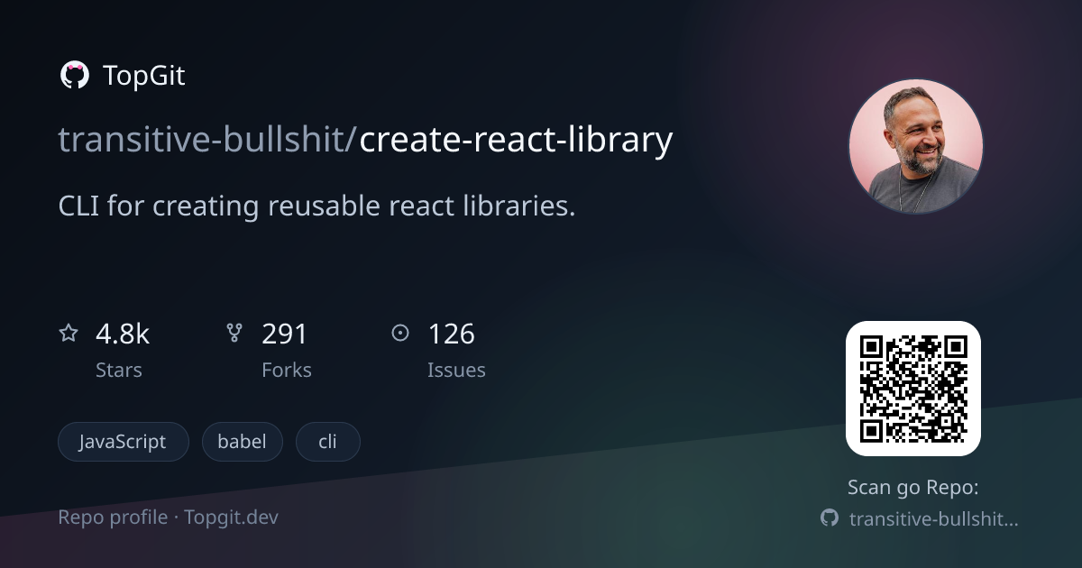TopGit repo profile image for transitive-bullshit/create-react-library