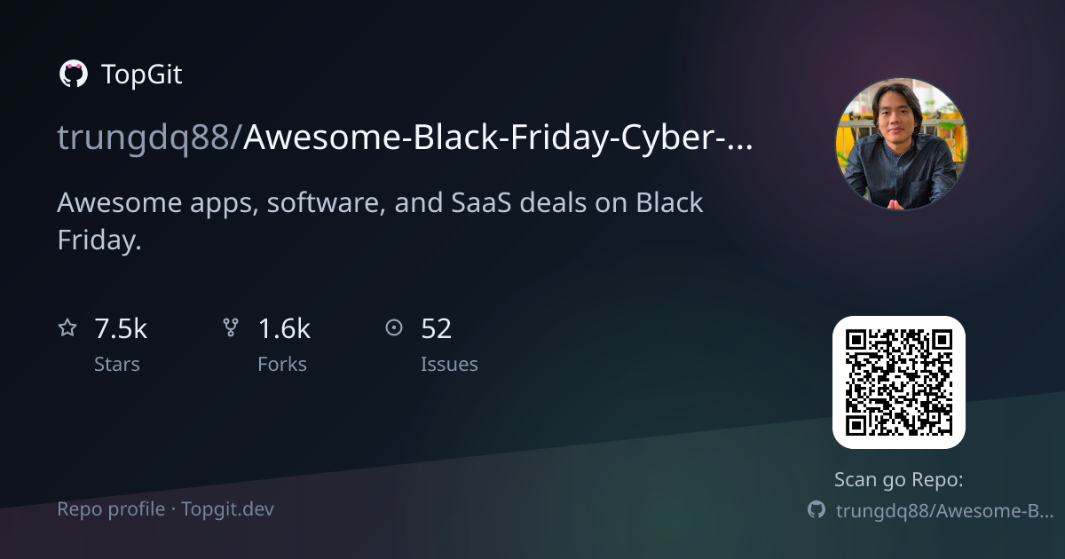 TopGit repo profile image for trungdq88/Awesome-Black-Friday-Cyber-Monday
