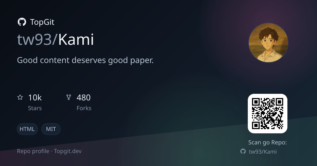 TopGit repo profile image for tw93/Kami