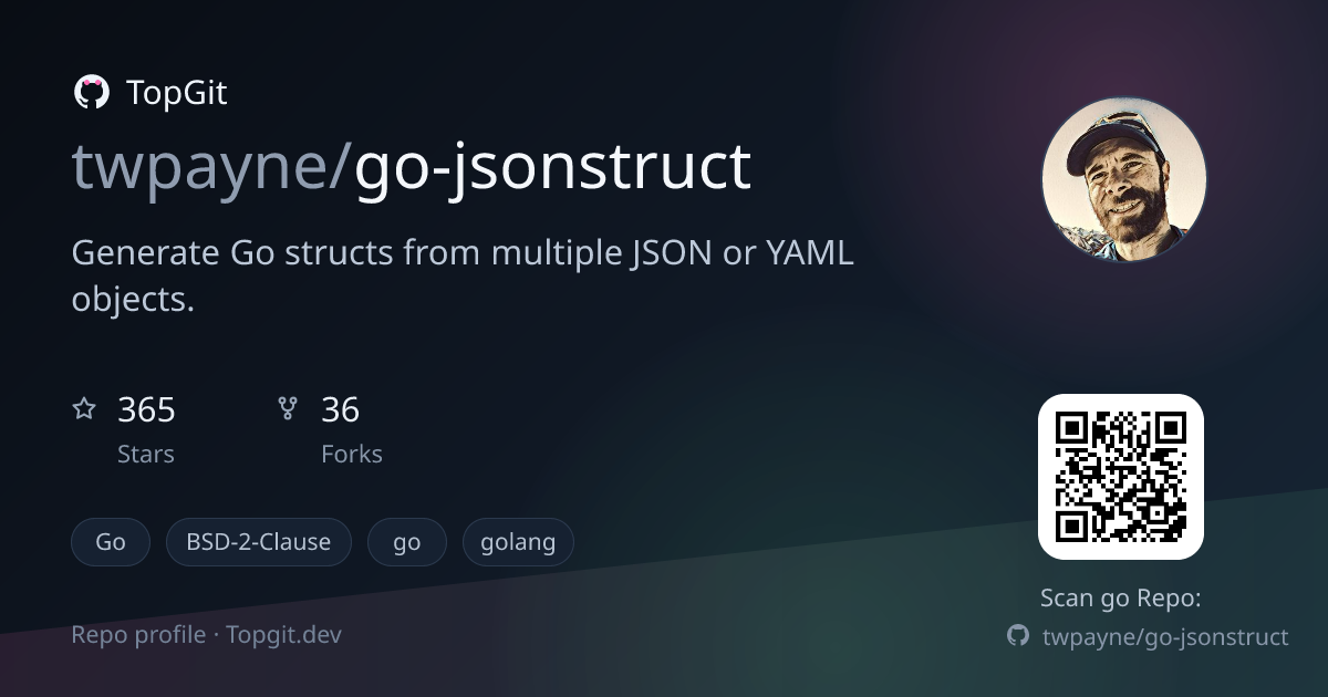 TopGit repo profile image for twpayne/go-jsonstruct