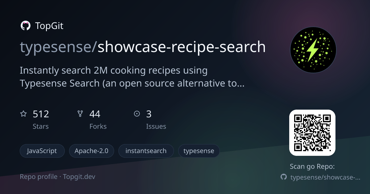 TopGit repo profile image for typesense/showcase-recipe-search