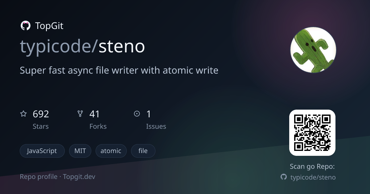 TopGit repo profile image for typicode/steno