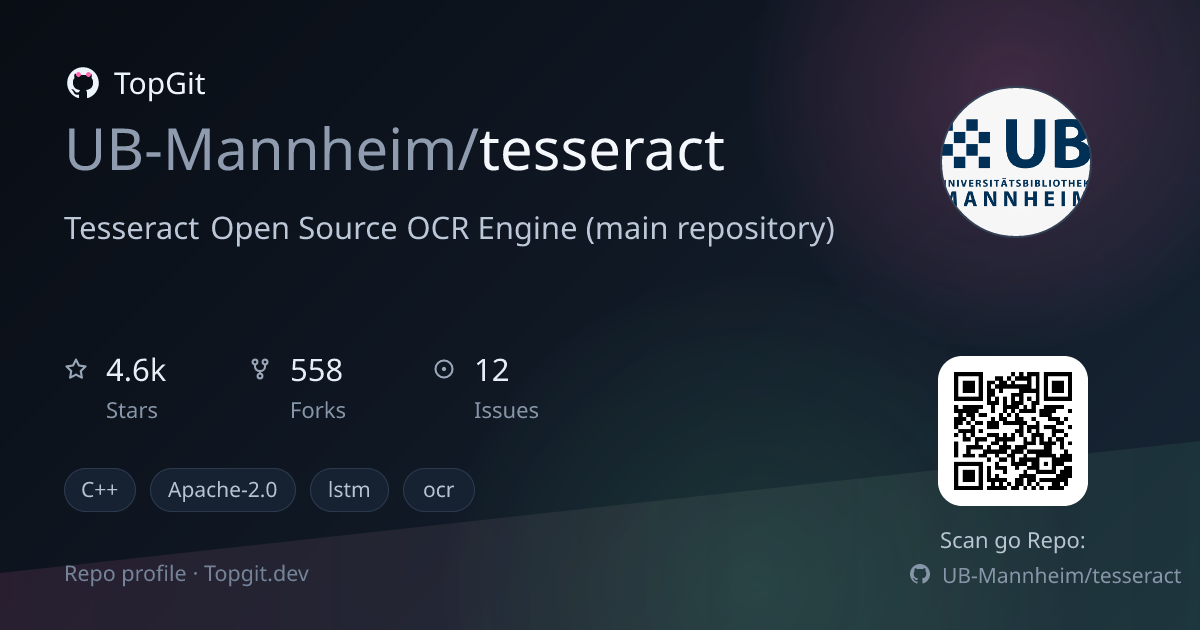 TopGit repo profile image for UB-Mannheim/tesseract