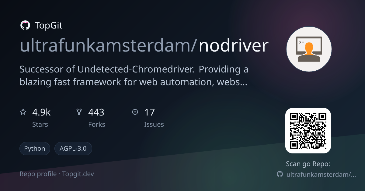 TopGit repo profile image for ultrafunkamsterdam/nodriver