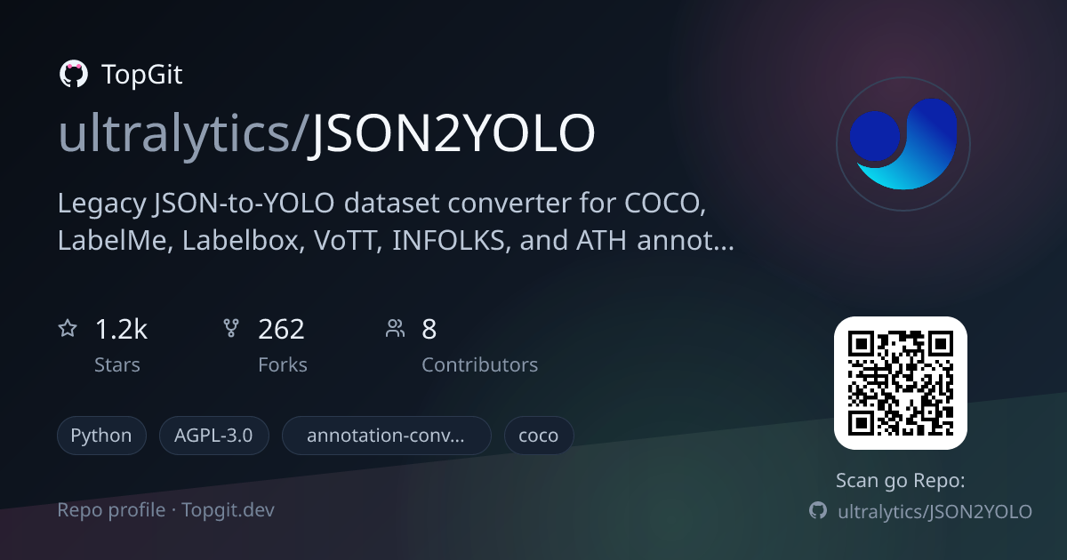 TopGit repo profile image for ultralytics/JSON2YOLO