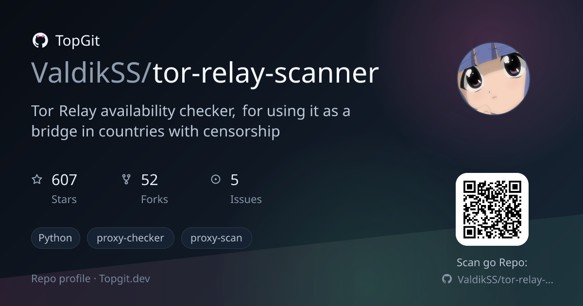 TopGit repo profile image for ValdikSS/tor-relay-scanner