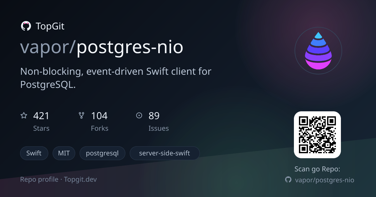 TopGit repo profile image for vapor/postgres-nio