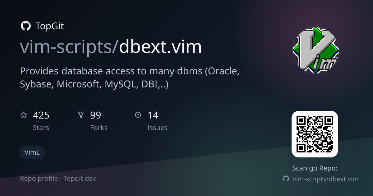 TopGit repo profile image for vim-scripts/dbext.vim