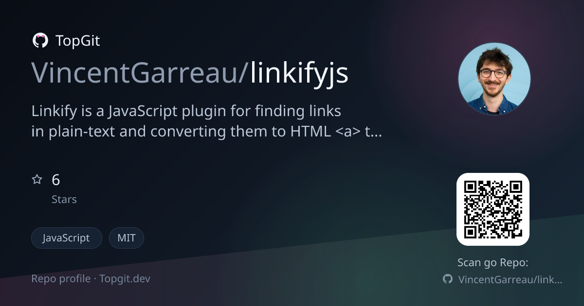 TopGit repo profile image for VincentGarreau/linkifyjs