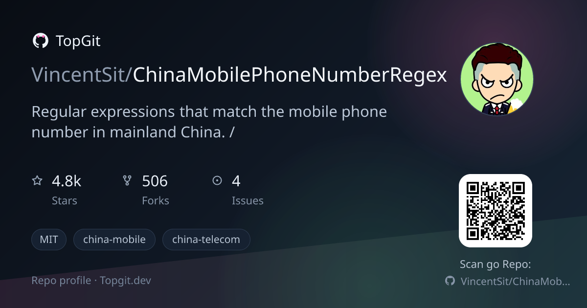 TopGit repo profile image for VincentSit/ChinaMobilePhoneNumberRegex