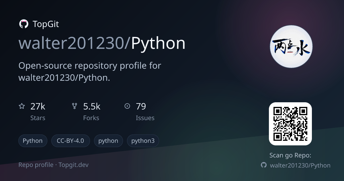 TopGit repo profile image for walter201230/Python