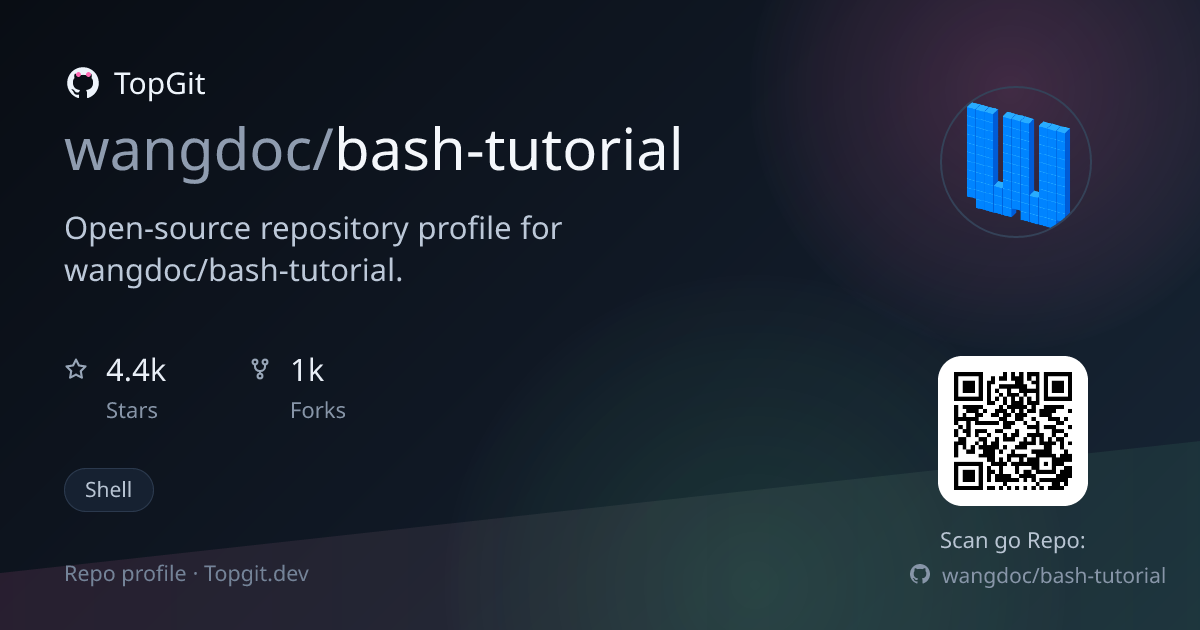 TopGit repo profile image for wangdoc/bash-tutorial