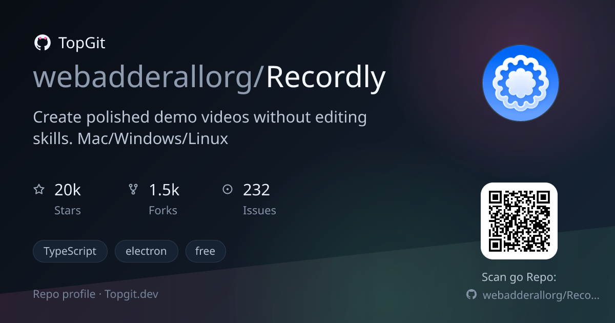 TopGit repo profile image for webadderallorg/Recordly