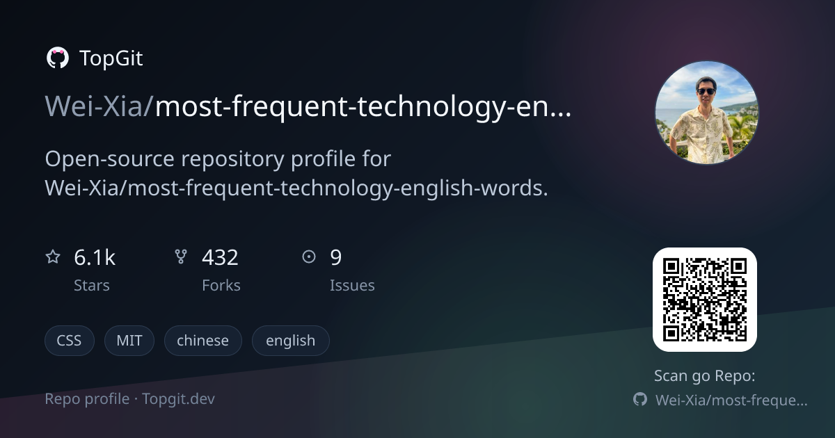 TopGit repo profile image for Wei-Xia/most-frequent-technology-english-words
