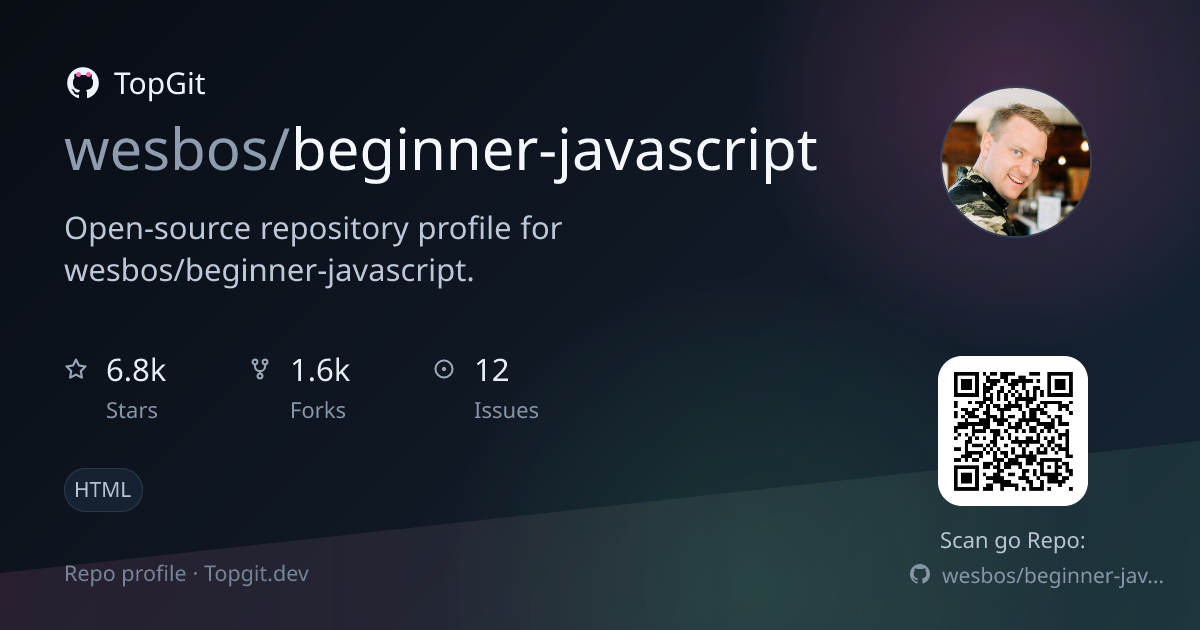TopGit repo profile image for wesbos/beginner-javascript