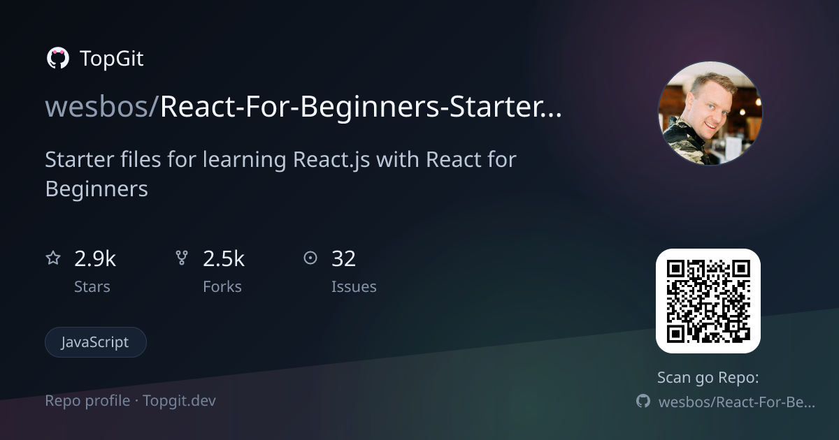 TopGit repo profile image for wesbos/React-For-Beginners-Starter-Files