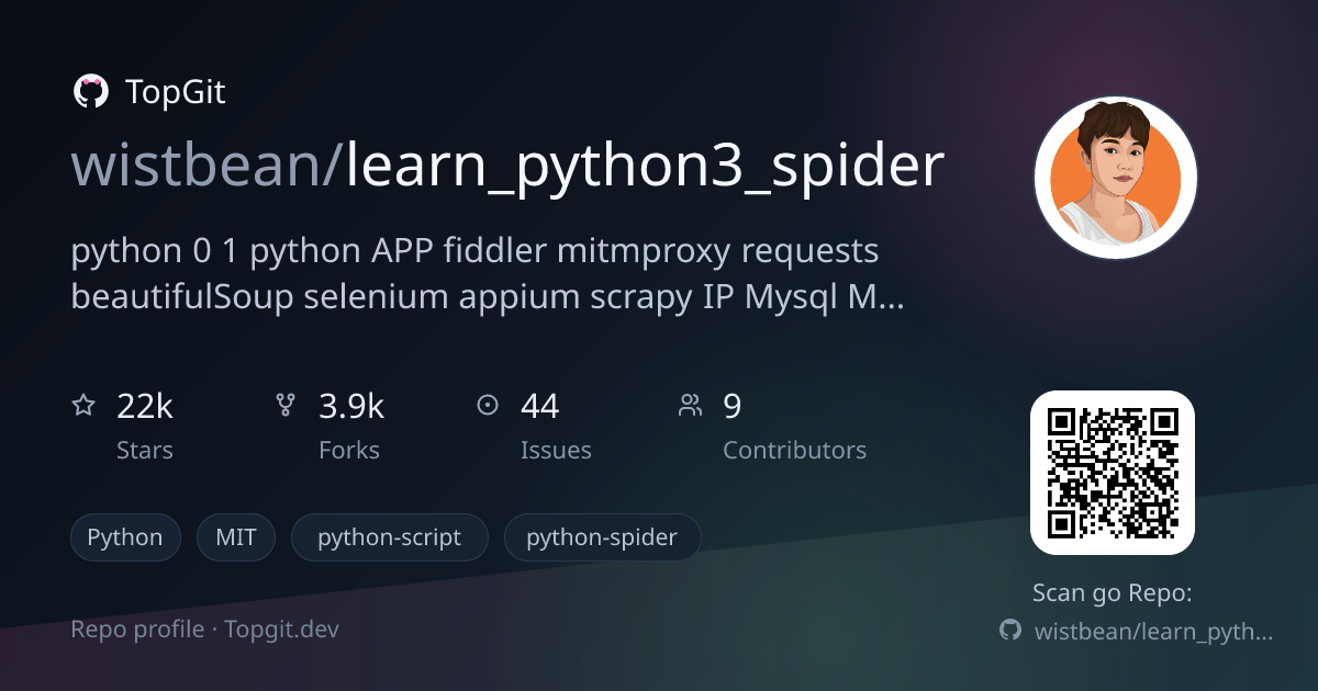 TopGit repo profile image for wistbean/learn_python3_spider